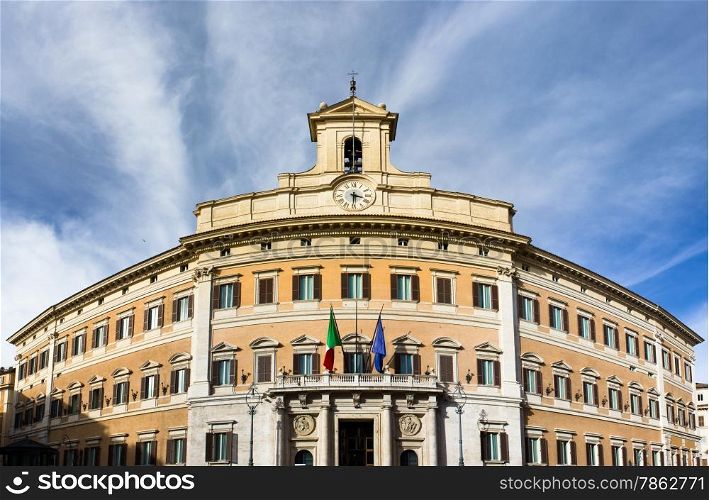 Italian parliament building in Rome in Piazza di Monte Citorio