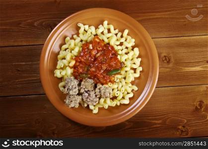 Italian pasta cavatappi and beef ,vegetable tomato sauce