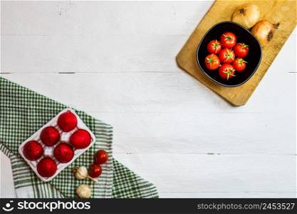 Italian pasta ingredients. Cherry tomato and spices for cooking