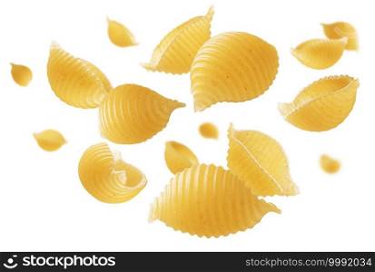 Italian pasta levitating on a white background.. Italian pasta levitating on a white background