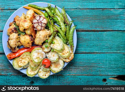 Italian pasta with chicken and broccoli.Italian food. Pasta with chicken and vegetables