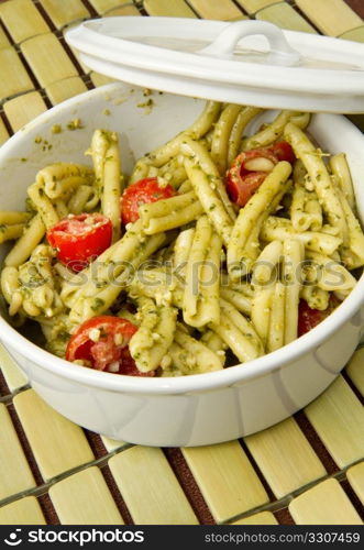 italian pasta with pesto sauce