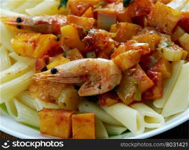 Italian pasta with pumpkin and shrimp - zucca e scampi