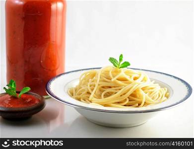 Italian pasta with tomato sauce and herbs