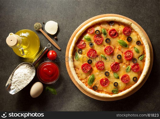italian pizza at old surface background