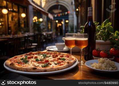 Italian pizza in italian restaurant. Generative AI
