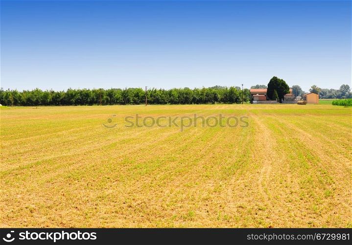 Italian Rural Landscape With Farm House And Small Church