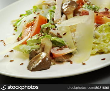 Italian salad with vegetables, mushrooms and parmesan