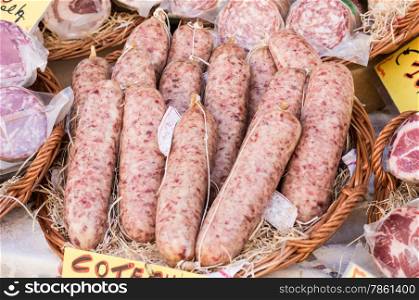 Italian sausages for sale at the local market