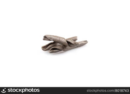 italian seppia pasta fusilli (macaroni) with cuttlefish ink, isolated on white background