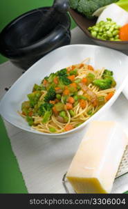 italian spaghetti pasta with fresh homemade vegetable sauce