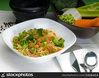 italian spaghetti pasta with fresh homemade vegetable sauce