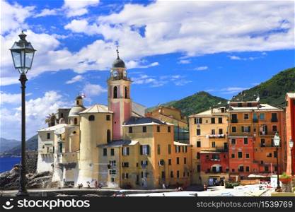 Italian summer holidays - beautiful colorful coastal town Camogli in Liguria, Italy. Camogli coastal town in Liguria, Italy