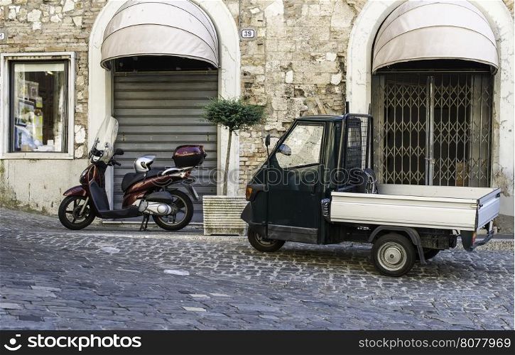 Italian tricycle in old italian village