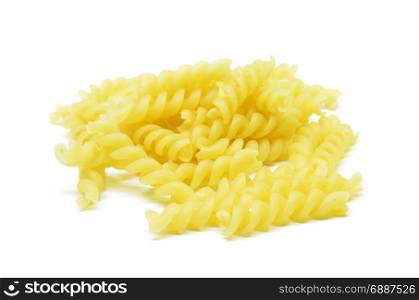 Italian twisted pasta fusilli isolated on white background