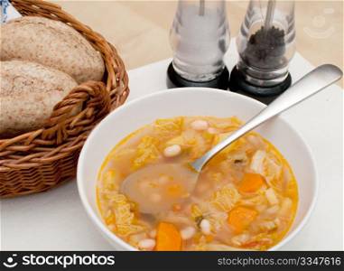 Italian Vegetable Minestrone Soup With Baguettes