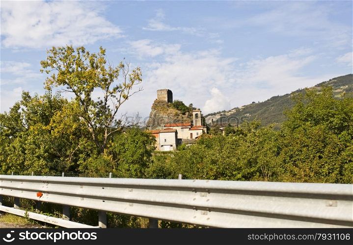 Italian village near the Mediterranean Coast seen from the nearby freeway