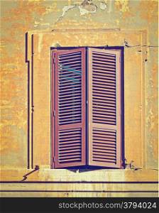 Italian Window with Closed Wooden Shutters in Rome, Instagram Effect