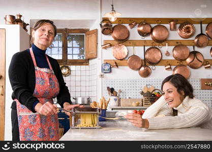 Italian women making pasta