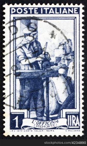 ITALY - CIRCA 1950: a stamp printed in the Italy shows Auto Mechanic, Piemonte, circa 1950