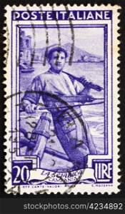 ITALY - CIRCA 1950: a stamp printed in the Italy shows Fisherman, Campania, circa 1950