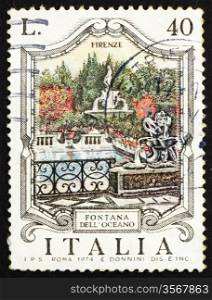 ITALY - CIRCA 1974: a stamp printed in the Italy shows Oceanus Fountain, Florence, Italy, circa 1974
