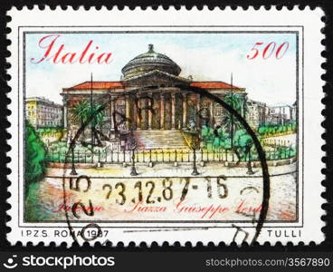 ITALY - CIRCA 1987: a stamp printed in the Italy shows Piazza Giuseppe Verdi, Palermo, Italia, circa 1987