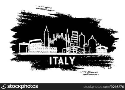 Italy City Skyline Silhouette. Hand Drawn Sketch. Vector Illustration. Business Travel and Tourism Concept with Historic Architecture. Italy Cityscape with Landmarks.