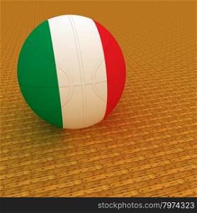 Italy flag on basketball, over parquet background, 3d render, square image