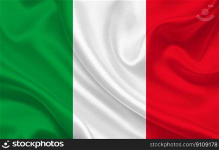 Italy flag on wavy silk fabric background panorama - illustration. Italy flag on wavy silk fabric background panorama