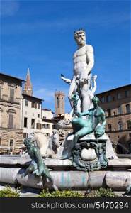 Italy. Florence. Fountain of Neptune on Piazza della Signoria