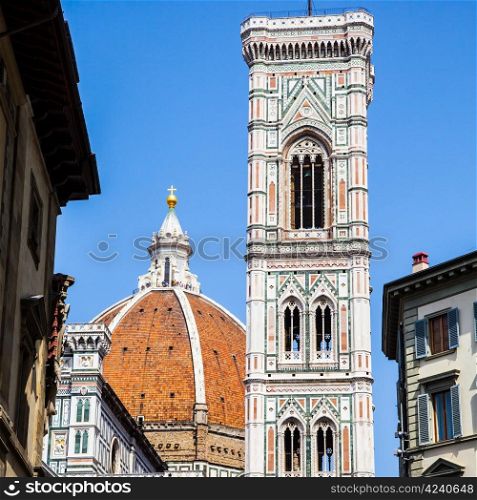 Italy, Florence. The famous landmark Campanile di Giotto, close to Duomo di Firenze