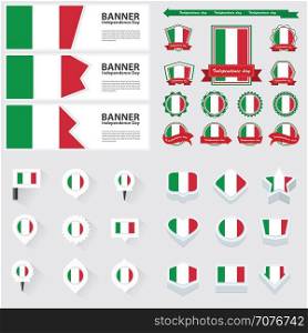 Italy independence day, infographic, and label Set.