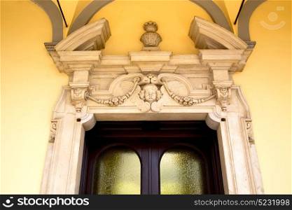 italy lombardy in the abbiate old church closed brick tower wall rose window