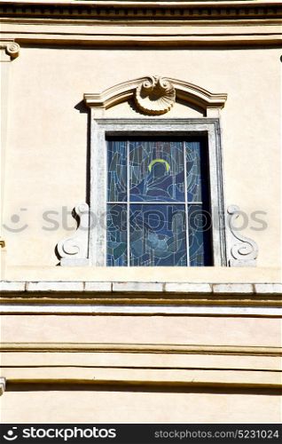 italy lombardy in the cardano campo old church closed brick tower wall rose window tile