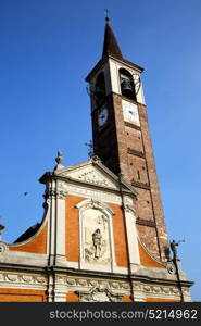 italy lombardy in the mercallo old church closed brick tower wall rose window tile