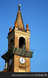 italy lombardy in the parabiago old church closed brick tower wall rose window tile