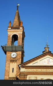 italy lombardy in the parabiago old church closed brick tower wall rose window tile