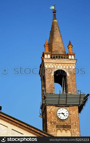 italy lombardy in the parabiago old church closed brick tower wall rose window tile