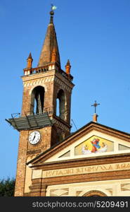 italy lombardy in the parabiago old church closed brick tower wall rose window tile