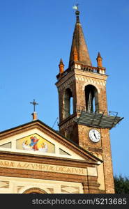 italy lombardy in the parabiago old church closed brick tower wall rose window tile