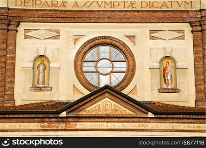 italy lombardy in the parabiago old church closed brick tower wall rose window tile