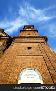 italy lombardy in the samarate old church closed brick tower wall rose window tile