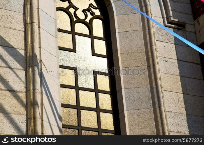 italy lombardy in the varano borghi old church closed brick tower wall rose window tile