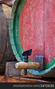 Italy - old tap on a barrel of Barbera wine, Piedmont region