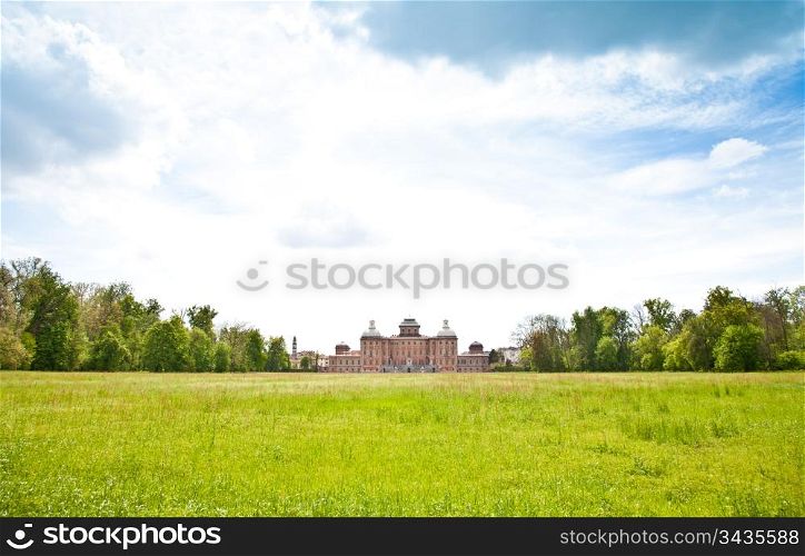 Italy - Racconigi Royal Palace. The green garden of the Palace during spring season