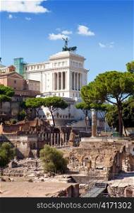 Italy. Rome. Ruins of a forum and Vittoriano