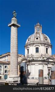 Italy. Rome. Trojan column and churches of Santa Maria di Loreto