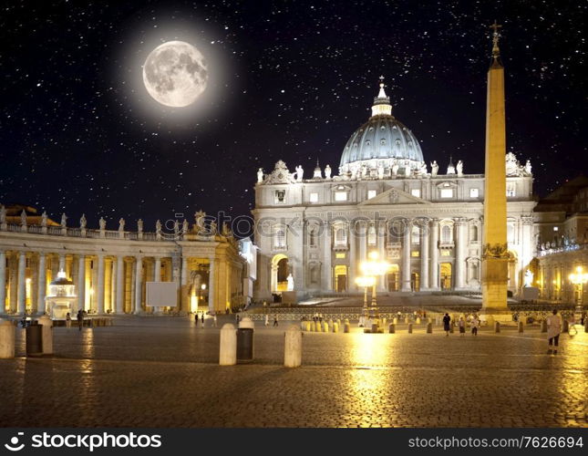 Italy. Rome. Vatican. Saint Peter&rsquo;s Square at night