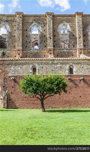 Italy, Tuscany region. Medieval San Galgano Abbey.